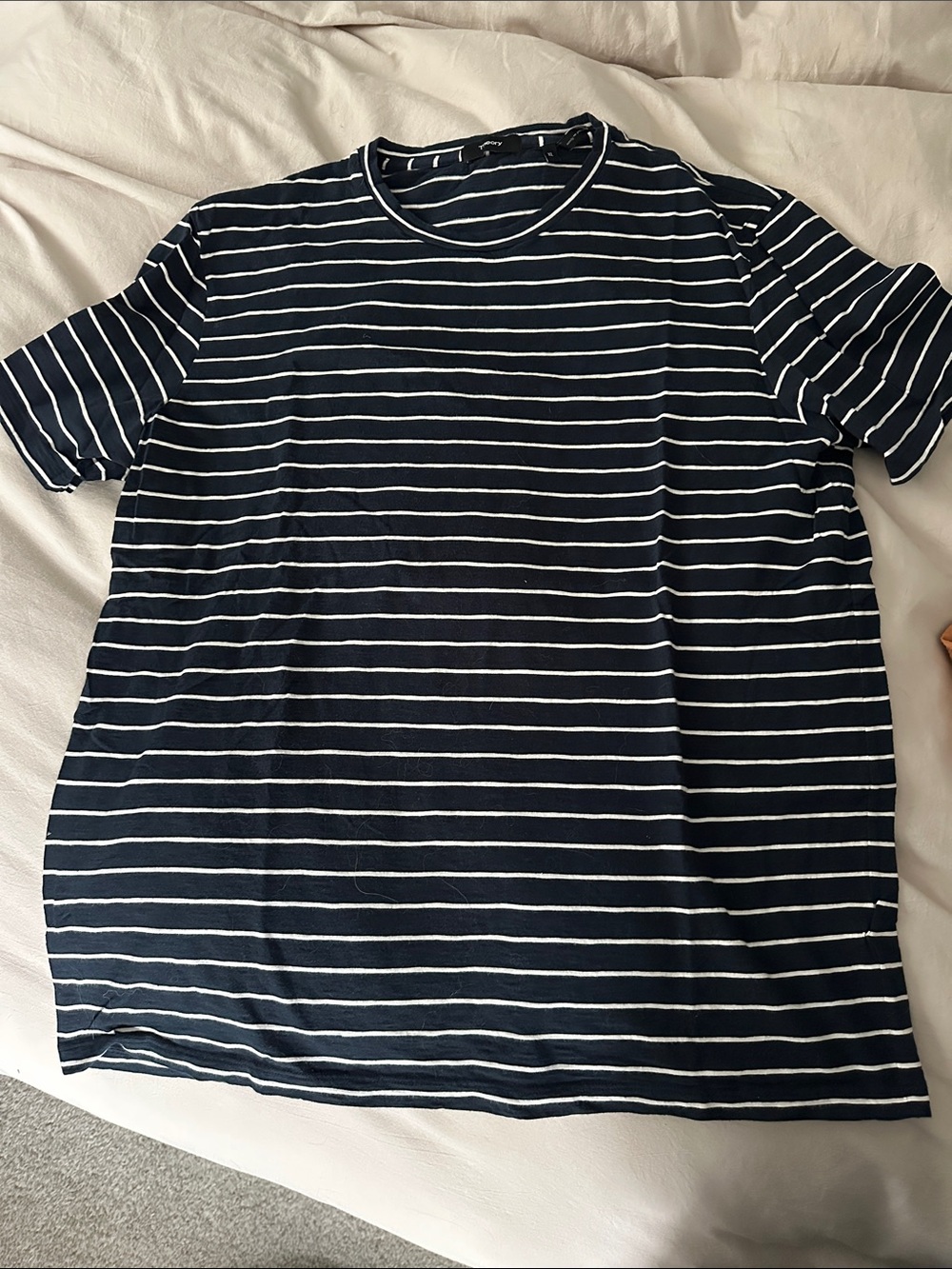 Theory Navy & White Striped Short Sleeve Crewneck Tee